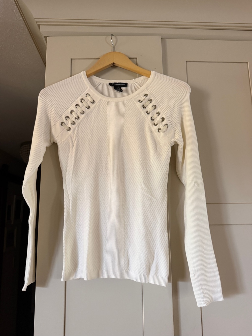 Inc white thin form fitting sweater, size S